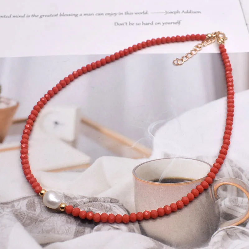 Simple Necklace Natural pearl Statement Short Chain Necklace For Women Seed Crystal glass beads Chain Necklaces Handmade Jewelry