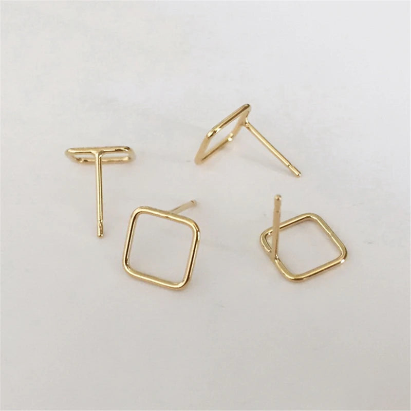 14K Gold Filled 8mm Square Earrings Minimalism Jewelry Gold Filled Stud Earrings Brincos Pendientes Oorbellen Boho Women Earring