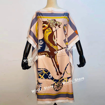 Printed Dresses For Women 2020 Fashion Design Loose Dress Batwing Maxi Long Femme Vestidos Summer Autumn Party Elegant Dress