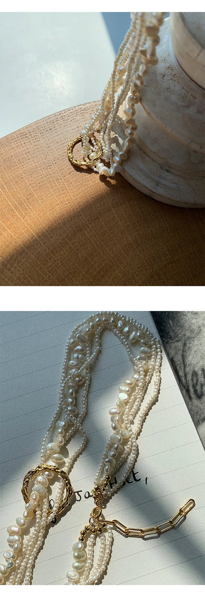 Natural Pearl Layered Necklace Women Wedding  Jewelry Runway Party Japan Souch Korea Fashion