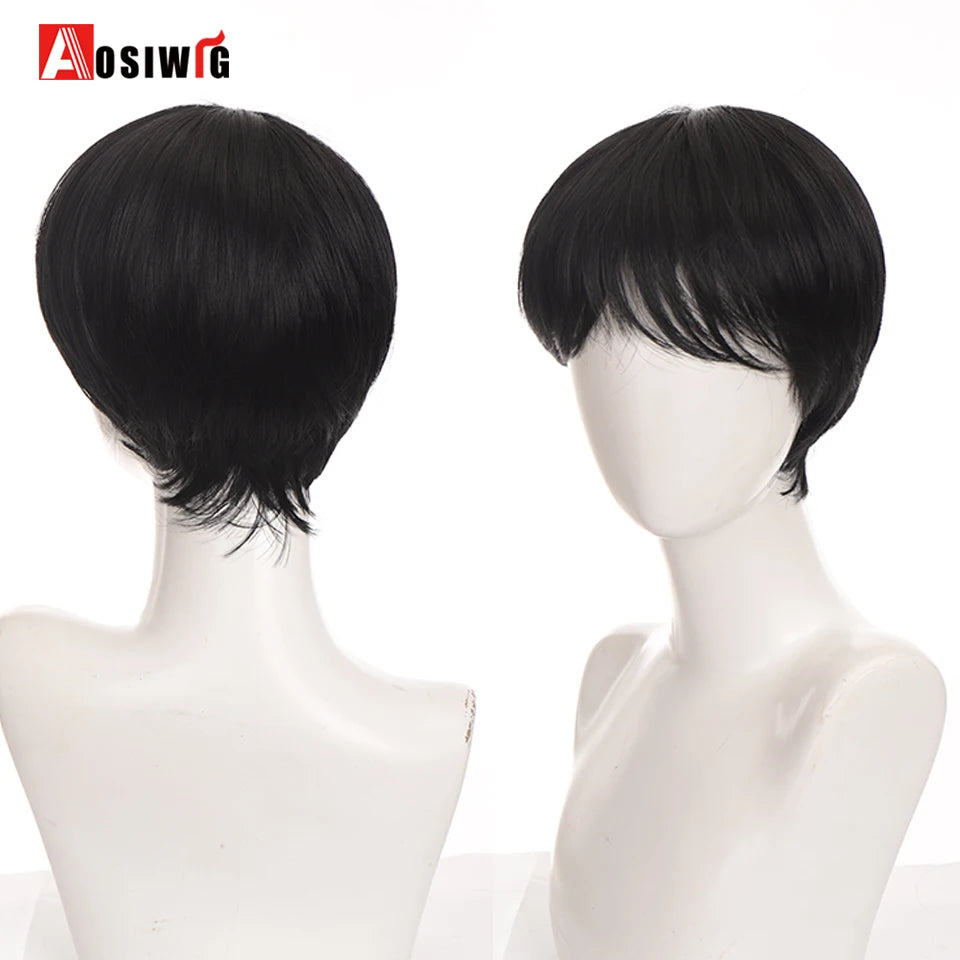 AOSIWIG  Short Curly Cosplay Men Boy Party Light Yellow Synthetic Heat Resistant Hair Wigs Men's Breathable Wig