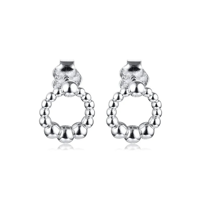 Beaded Circle Stud Earrings for Women Fashion Jewelry 925 Sterling Silver Earrings Female Classic Party Jewelry 2020 New Coming