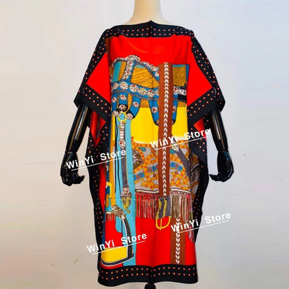 Printed Dresses For Women 2020 Fashion Design Loose Dress Batwing Maxi Long Femme Vestidos Summer Autumn Party Elegant Dress