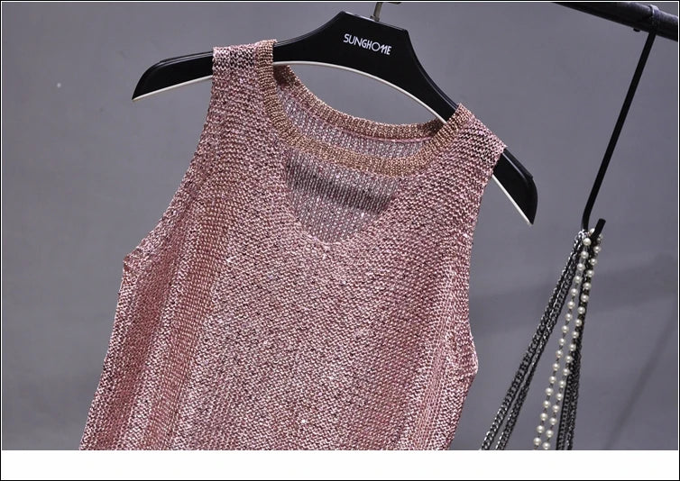 Tops Women 2023  Womens Fashion  Korean Tank Top  Heart Cut Out Top Sexy Hollow Out Bright Piece of Knitting Condole Belt Vest