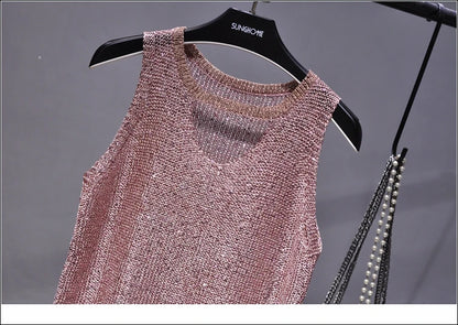 Tops Women 2023  Womens Fashion  Korean Tank Top  Heart Cut Out Top Sexy Hollow Out Bright Piece of Knitting Condole Belt Vest