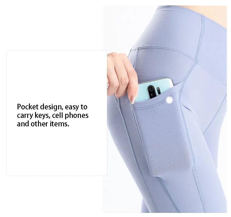 Women Yoga Pants Naked Feeling Stretchy Sports Tights Pocket High Waist Leggings Running Fitness Leggings Workout Gym Clothing
