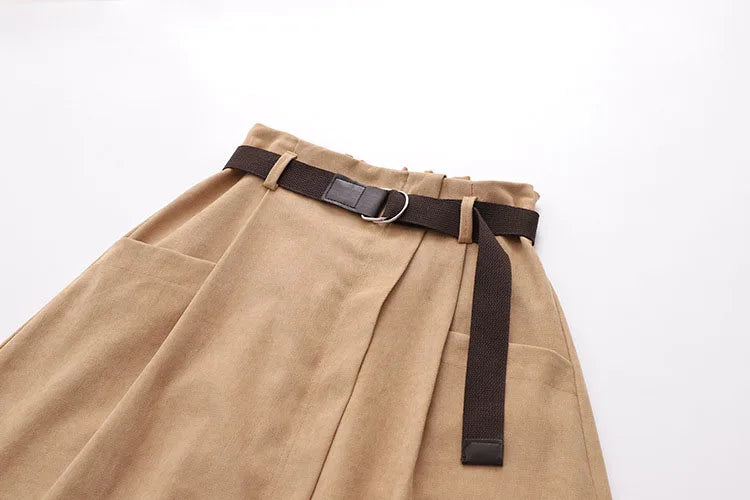 Women Casual Skirts Spring And Autumn Solid High Waist Irregular Pockets Midi Skirts Fashion Simple Elegant Saia Faldas