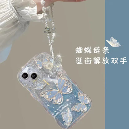 Luxury Gradient With Bracelet Chain Wave Phone Case for Iphone 14 13 12 11 15 Pro Max Glitter Bling Butterfly Mobile Phone Cases