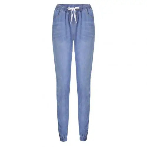 Casual Women Drawstring Elastic Waist Jeans Loose Denim Long Pants Drawstring Elastic Waist Jeans Denim Pants 2022