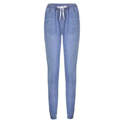 Casual Women Drawstring Elastic Waist Jeans Loose Denim Long Pants Drawstring Elastic Waist Jeans Denim Pants 2022