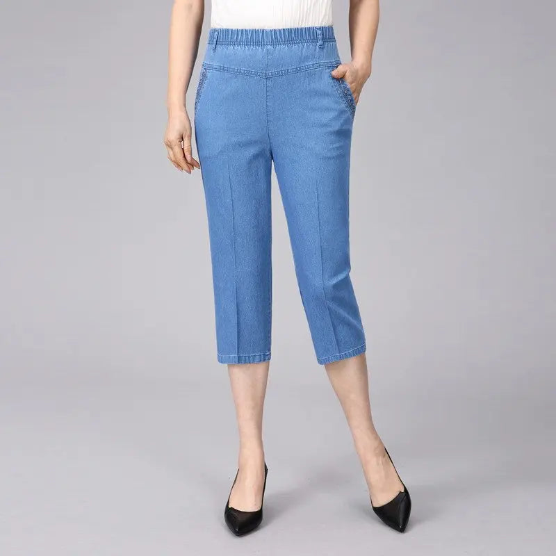 Casual Jeans Capris Female Summer Women Calf-Length Denim Pants Mom Jeans High Waist Jean For Woman jeans mujer