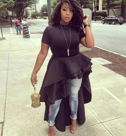 Fashion Evening Party Club Dress For Women Short Sleeve Irregular Ruffle Robe Dinner Dress Female African Clothing White Vestido