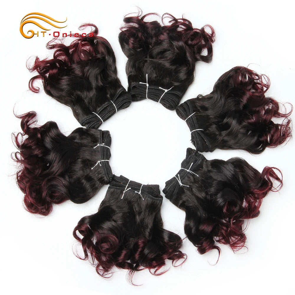 Curly Brazilian Hair Weave Bundles Bouncy Opran Curls Ombre Human Hair Bundles 8 Inch 6 Bundles Short Hair Extension