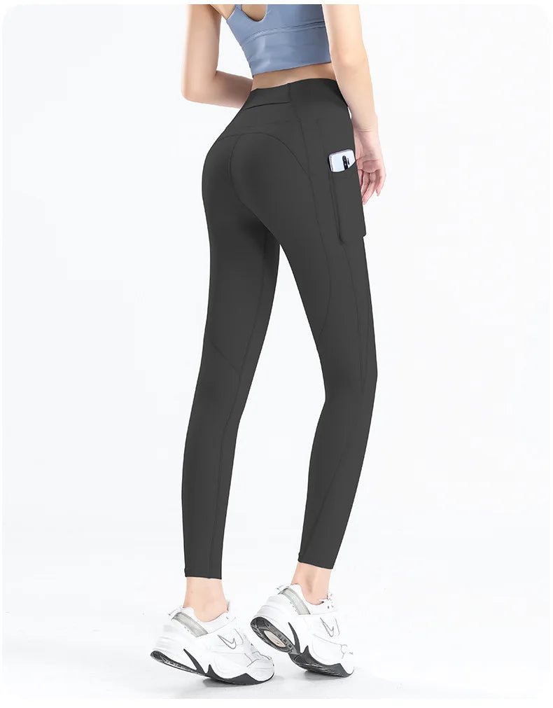 Women Yoga Pants Naked Feeling Stretchy Sports Tights Pocket High Waist Leggings Running Fitness Leggings Workout Gym Clothing