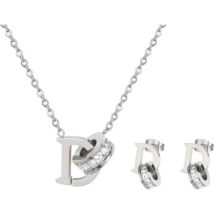 Classic Stainless Steel Necklace for women Designer Jewelry Luxury Necklace Women Necklace+Earrings T006