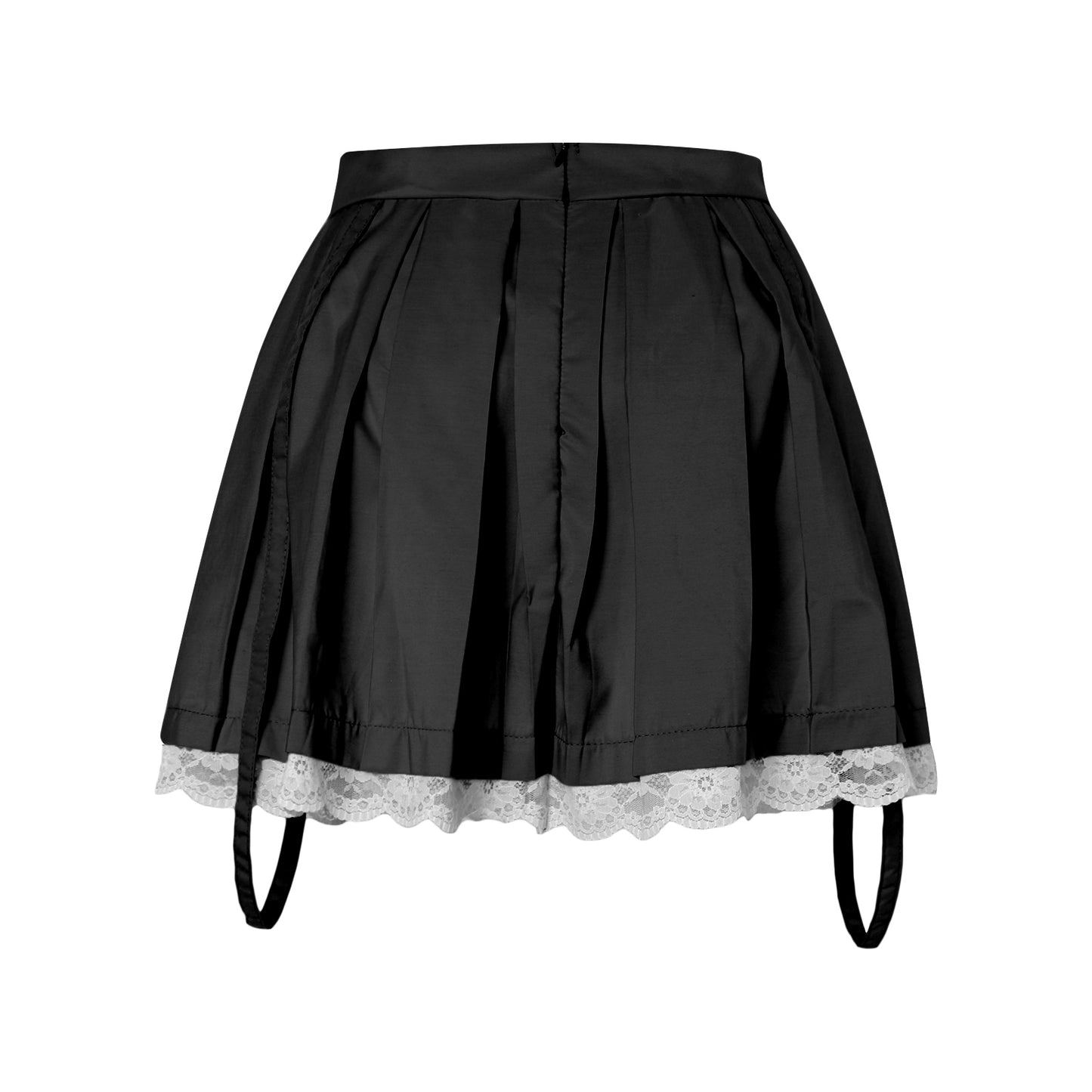 Women Skirts 2021 New Straps Decor Harakuju Lolita High Waist Mini Pleated Skirt School Girls Lace Hem Cute Streetwear