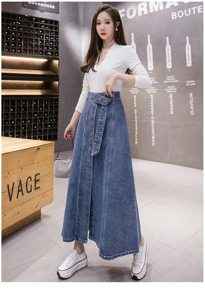 Jeans Skirt For Women Ladies Denim Long High Waist A-Line Button Clothes 2021 Summer Fashion Korean Style Elegant Outwear