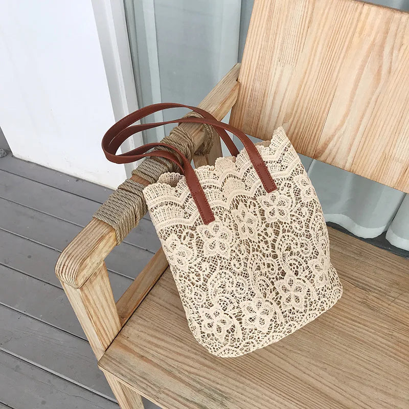 Bucket Shoulder Bag For Women New Summer Korean Lace Elegant Women Tote Shopping Female Bags Lady Handbag Female Beach Bag