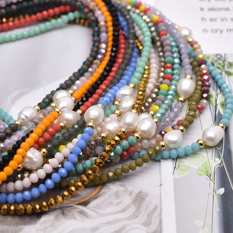Simple Necklace Natural pearl Statement Short Chain Necklace For Women Seed Crystal glass beads Chain Necklaces Handmade Jewelry