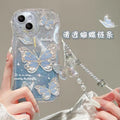 Luxury Gradient With Bracelet Chain Wave Phone Case for Iphone 14 13 12 11 15 Pro Max Glitter Bling Butterfly Mobile Phone Cases