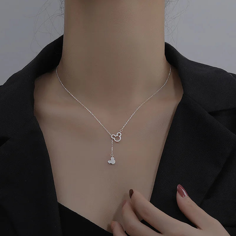Cute Anime Necklaces For Women Crystal Bear Cartoon Pendant Necklace 2023 Luxury Clavicle Chain Fashion Korean Jewelry Wholesale