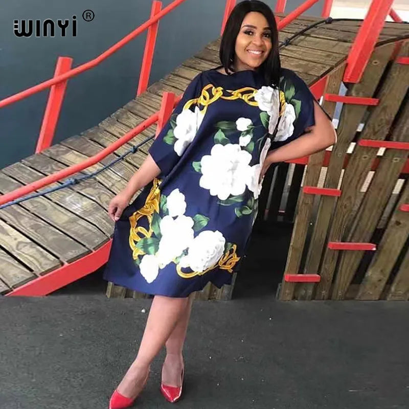 Printed Dresses For Women 2020 Fashion Design Loose Dress Batwing Maxi Long Femme Vestidos Summer Autumn Party Elegant Dress