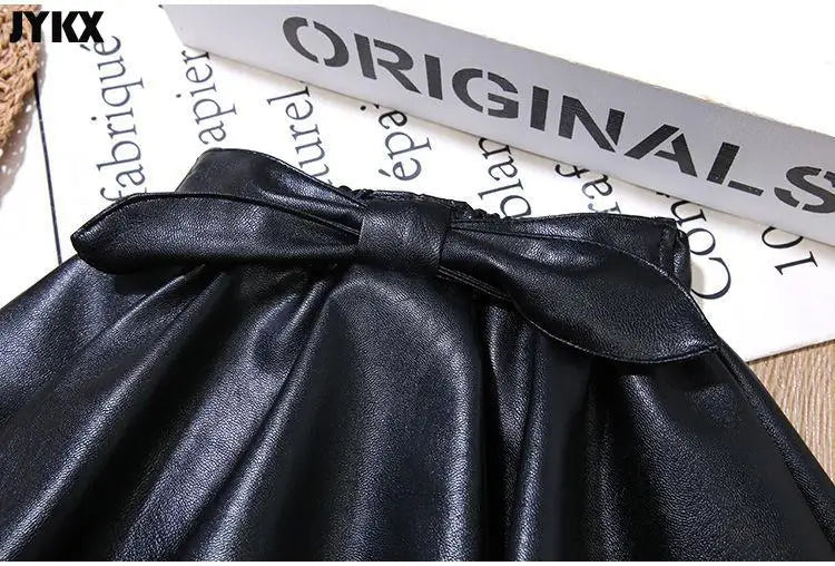 Girls' Skirts Leather Skirts Autumn And Winter Children's Outer Short Skirts Pleated Skirts Winter 2023 New Pu Skirts
