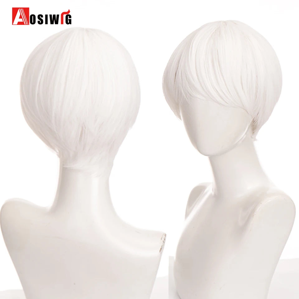 AOSIWIG  Short Curly Cosplay Men Boy Party Light Yellow Synthetic Heat Resistant Hair Wigs Men's Breathable Wig