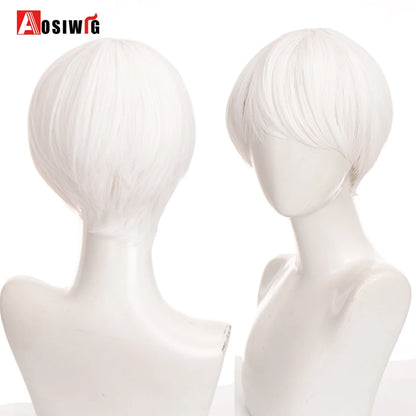 AOSIWIG  Short Curly Cosplay Men Boy Party Light Yellow Synthetic Heat Resistant Hair Wigs Men's Breathable Wig