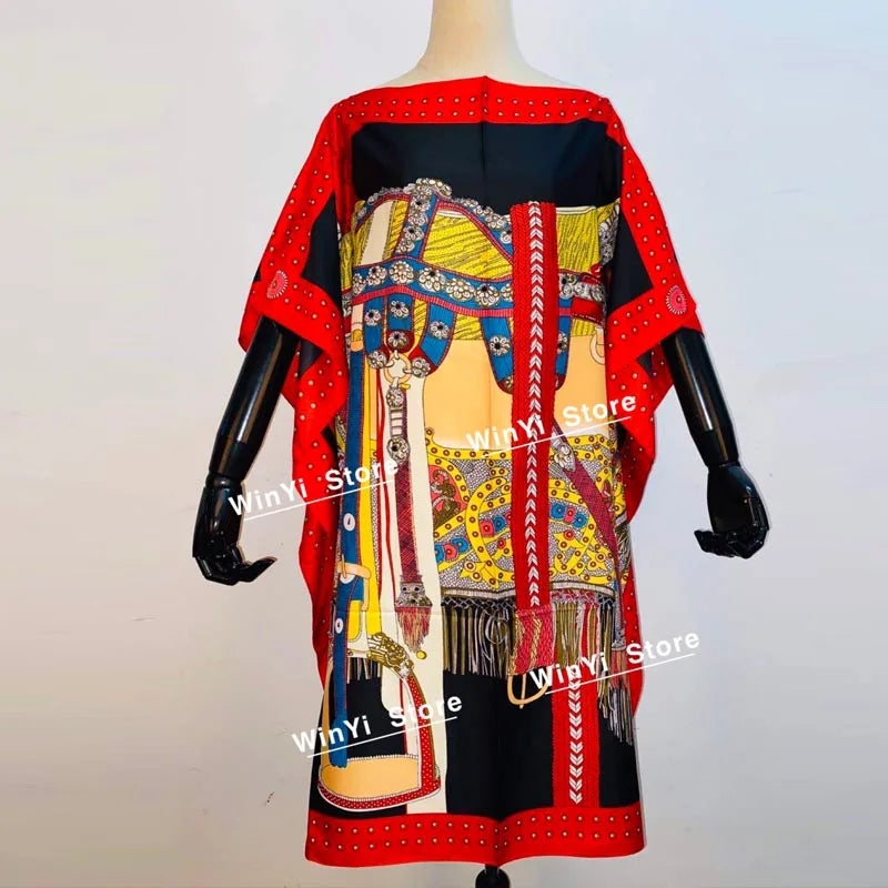 Printed Dresses For Women 2020 Fashion Design Loose Dress Batwing Maxi Long Femme Vestidos Summer Autumn Party Elegant Dress