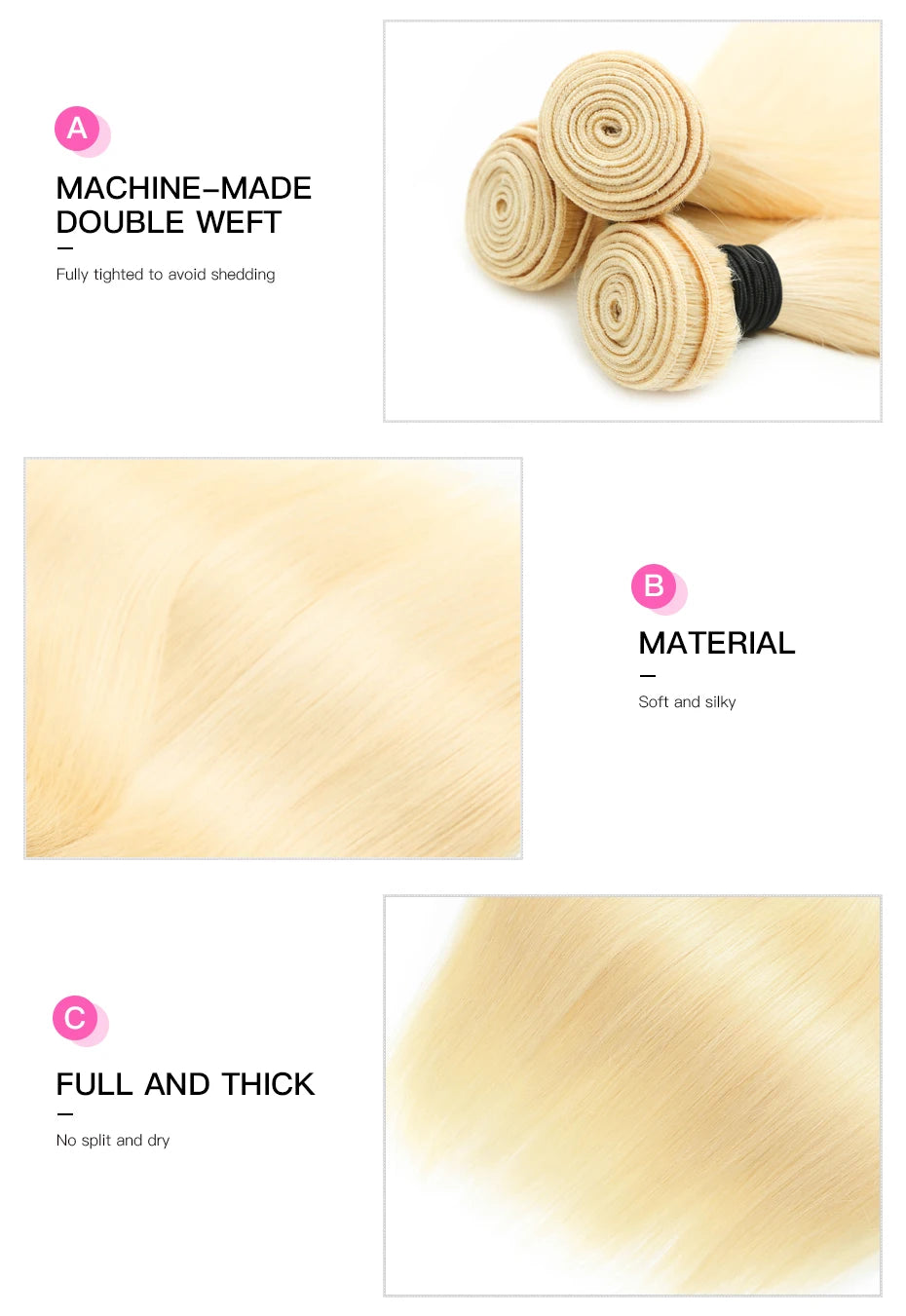 613 Blonde Colored Straight Human Hair Bundles 1 Pcs Double Drawn Raw Vietnamese Hair Bundles Weave Weft 22 24 26 28 30 32 Inch