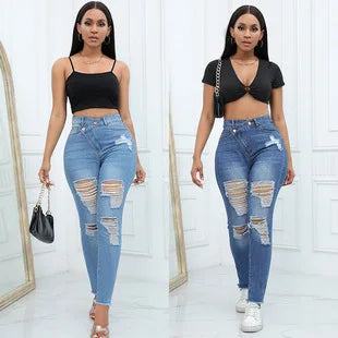 2025 Women's High Waist Straight Jeans Elegant Vintage Denim Fabric with Woven Weave Fashionable Hip Hop Style for Autumn