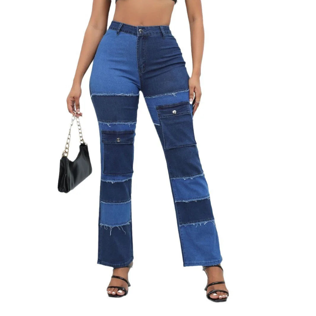 2025 Women's High Waist Straight Jeans Elegant Vintage Denim Fabric with Woven Weave Fashionable Hip Hop Style for Autumn