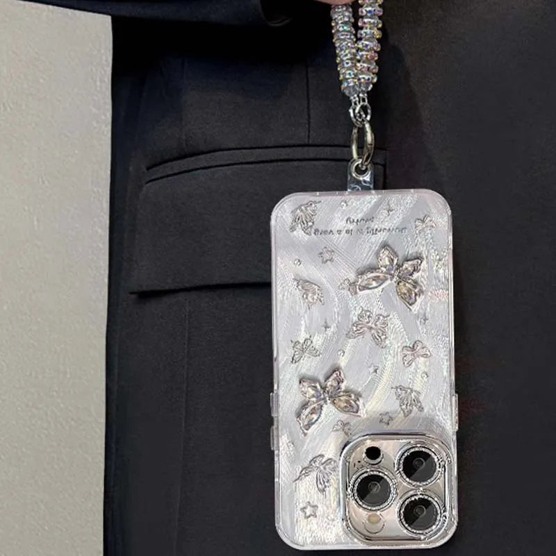 Metal Bracelet Butterfly Camera Lens Protection Film PC Mobile Phone Cover Case for Iphone X Xr Xs 11 12 13 14 15 16 Pro Max