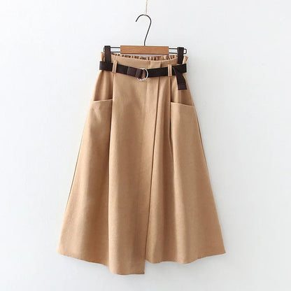 Women Casual Skirts Spring And Autumn Solid High Waist Irregular Pockets Midi Skirts Fashion Simple Elegant Saia Faldas