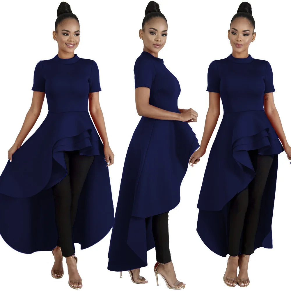 Fashion Evening Party Club Dress For Women Short Sleeve Irregular Ruffle Robe Dinner Dress Female African Clothing White Vestido