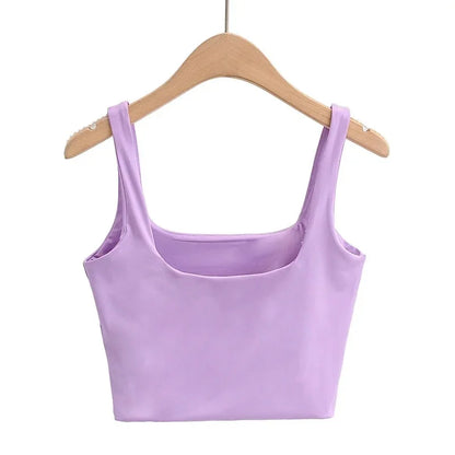 2022 Summer Women Sexy Sleeveless Tops Fashion Short Square Collar Tank Tops 6 Colors