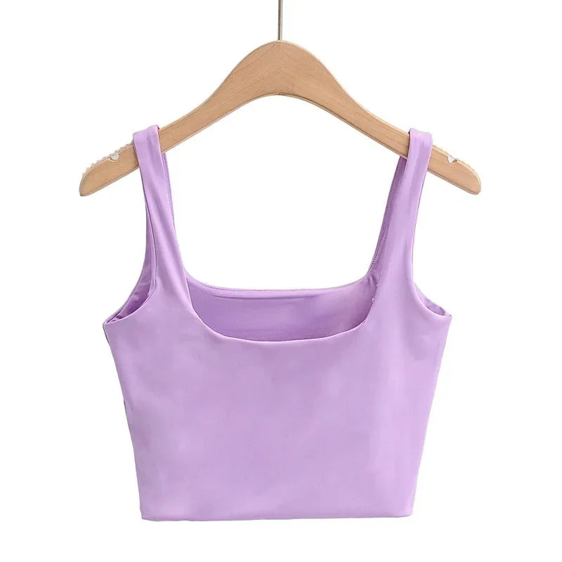 2022 Summer Women Sexy Sleeveless Tops Fashion Short Square Collar Tank Tops 6 Colors