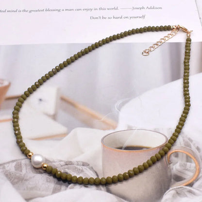 Simple Necklace Natural pearl Statement Short Chain Necklace For Women Seed Crystal glass beads Chain Necklaces Handmade Jewelry