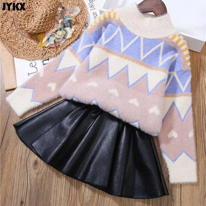 Girls' Skirts Leather Skirts Autumn And Winter Children's Outer Short Skirts Pleated Skirts Winter 2023 New Pu Skirts