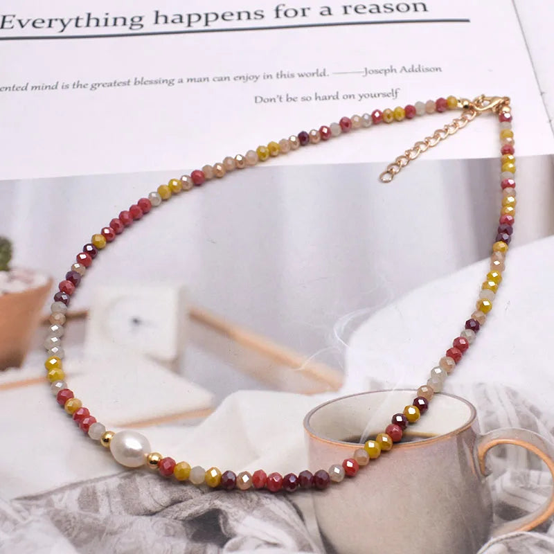Simple Necklace Natural pearl Statement Short Chain Necklace For Women Seed Crystal glass beads Chain Necklaces Handmade Jewelry