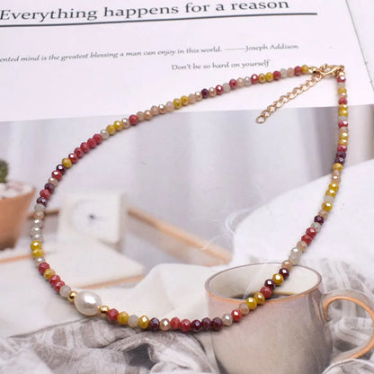 Simple Necklace Natural pearl Statement Short Chain Necklace For Women Seed Crystal glass beads Chain Necklaces Handmade Jewelry