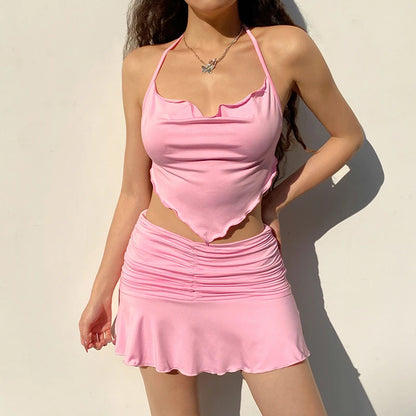 Summer Sexy Skirts For Women Pink Korean Style Casual Pleated Skirt School Girls 90s Fashion Cute Sweet Student Dance Mini Skirt