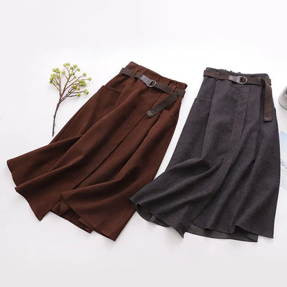 Women Casual Skirts Spring And Autumn Solid High Waist Irregular Pockets Midi Skirts Fashion Simple Elegant Saia Faldas