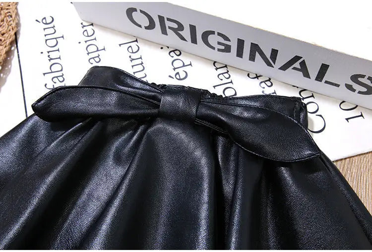 Girls' Skirts Leather Skirts Autumn And Winter Children's Outer Short Skirts Pleated Skirts Winter 2023 New Pu Skirts
