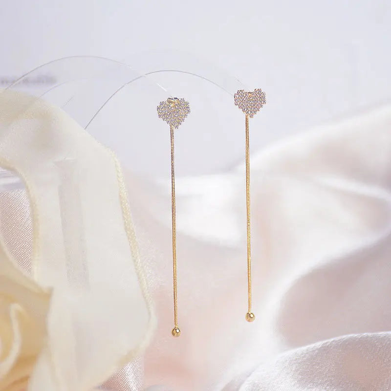 14k Gold Earrings Earrings For Women Long Micro-Encrusted Zircon Jewelry Accessories Women Earrings Hanging Small Love Earrings