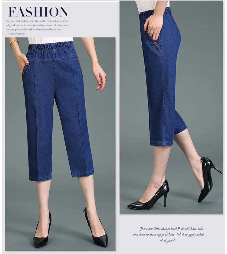 Casual Jeans Capris Female Summer Women Calf-Length Denim Pants Mom Jeans High Waist Jean For Woman jeans mujer