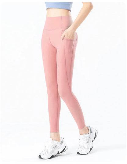 Women Yoga Pants Naked Feeling Stretchy Sports Tights Pocket High Waist Leggings Running Fitness Leggings Workout Gym Clothing