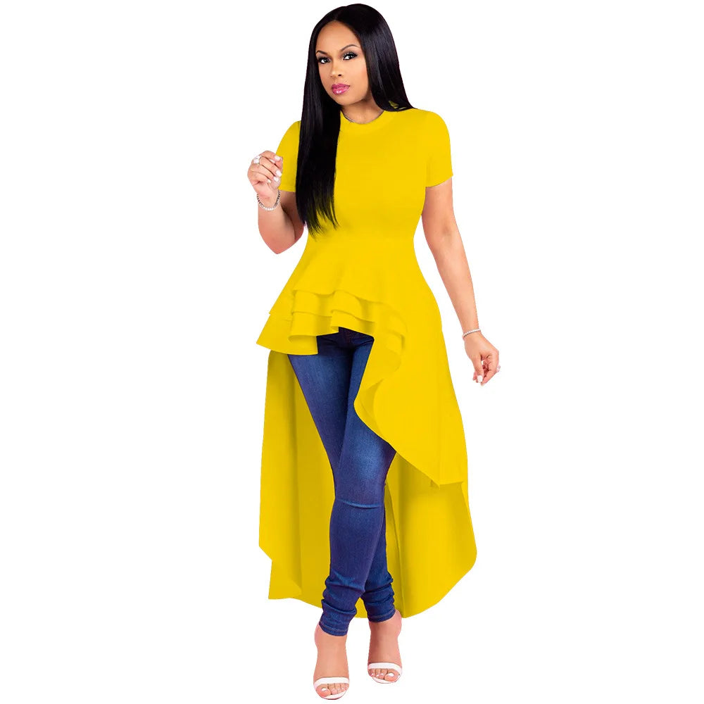 Fashion Evening Party Club Dress For Women Short Sleeve Irregular Ruffle Robe Dinner Dress Female African Clothing White Vestido