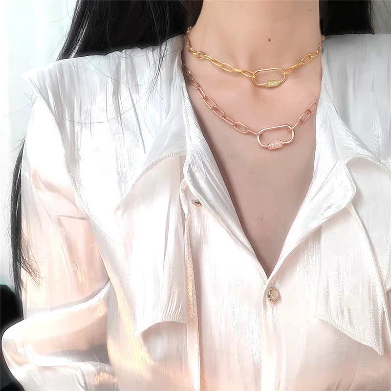 Necklace For Women Punk thick chain necklace zircon spiral Clasps pendant necklace women 2020 latest design charm jewelry